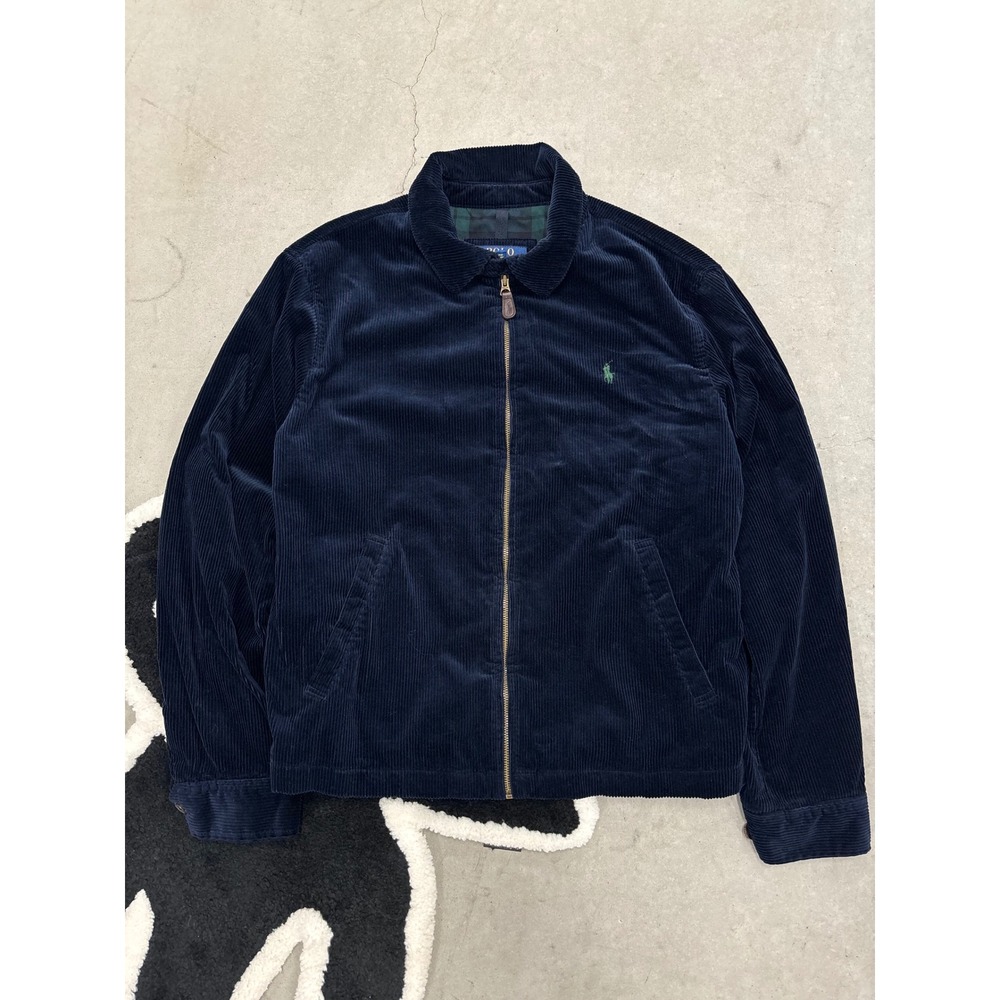 Polo Ralph Lauren Navy Corduroy Harrington Jacket Black Watch Plaid Mens M